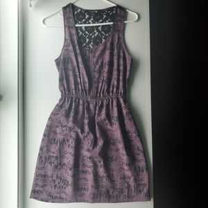 zip front black lace back floral dress